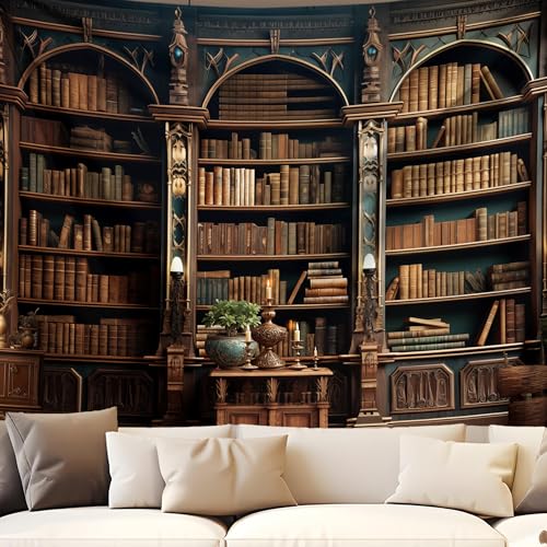 QGHOT Medieval Bookshelf Tapestry Vintage Library Wall Hanging P36533