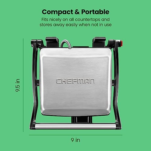 Chefman Panini Press Grill and Gourmet Sandwich Maker, Non-Stick, 4 Slice, Black U13044