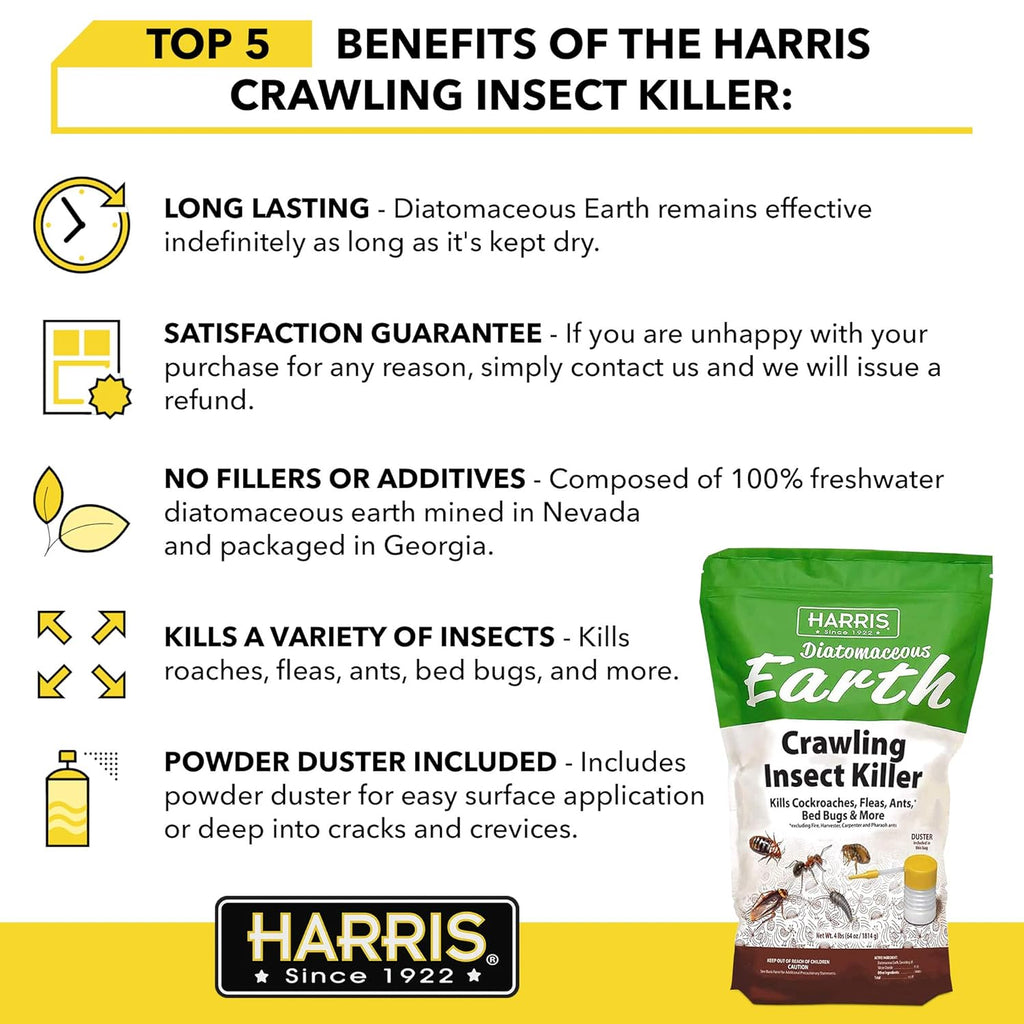 Harris Diatomaceous Earth Crawling Insect Killer, 4lb with Powder Duster X152
