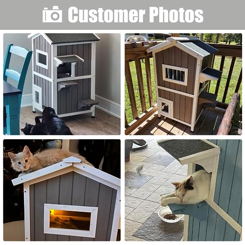 Outdoor Cat Shelter Weatherproof Two Story Wooden Feral Cat House with Openable Roof V6308