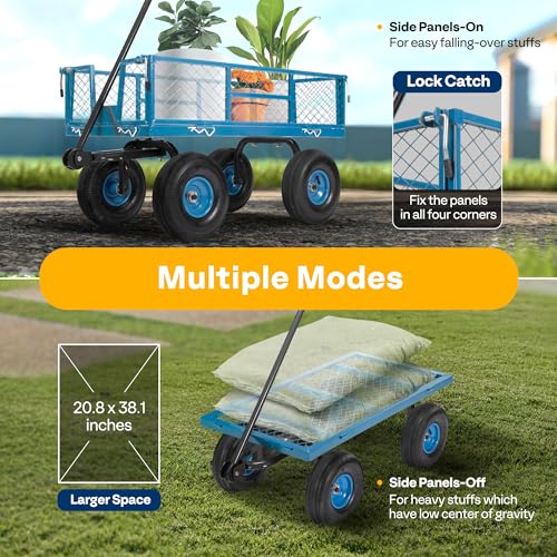 VIVOHOME Heavy Duty 880 Lbs Mesh Steel Folding Garden Cart Wagon with Removable Sides H820787