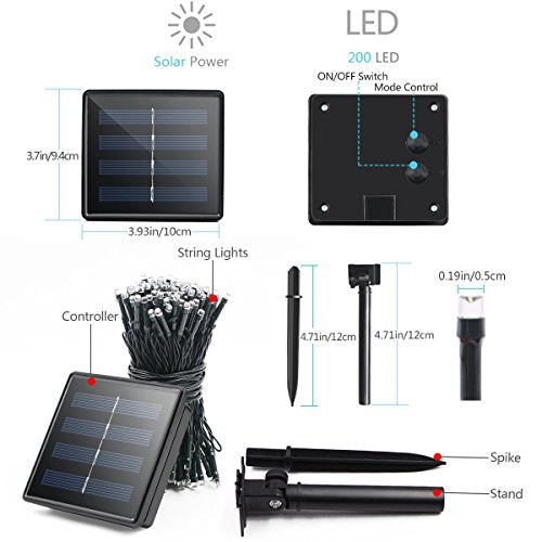 Solar String Lights 72ft 200 LED Waterproof for Outdoor Garden P99004