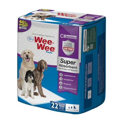 Four Paws Wee-Wee Super Absorbent Pee Pads for Dogs, Unscented, 24" x 24" (22 Count) W652