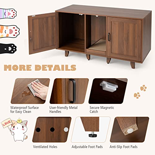 Tangkula Double Cat Litter Box Enclosure Cabinet with Scratching Board, Grey Oak A19110