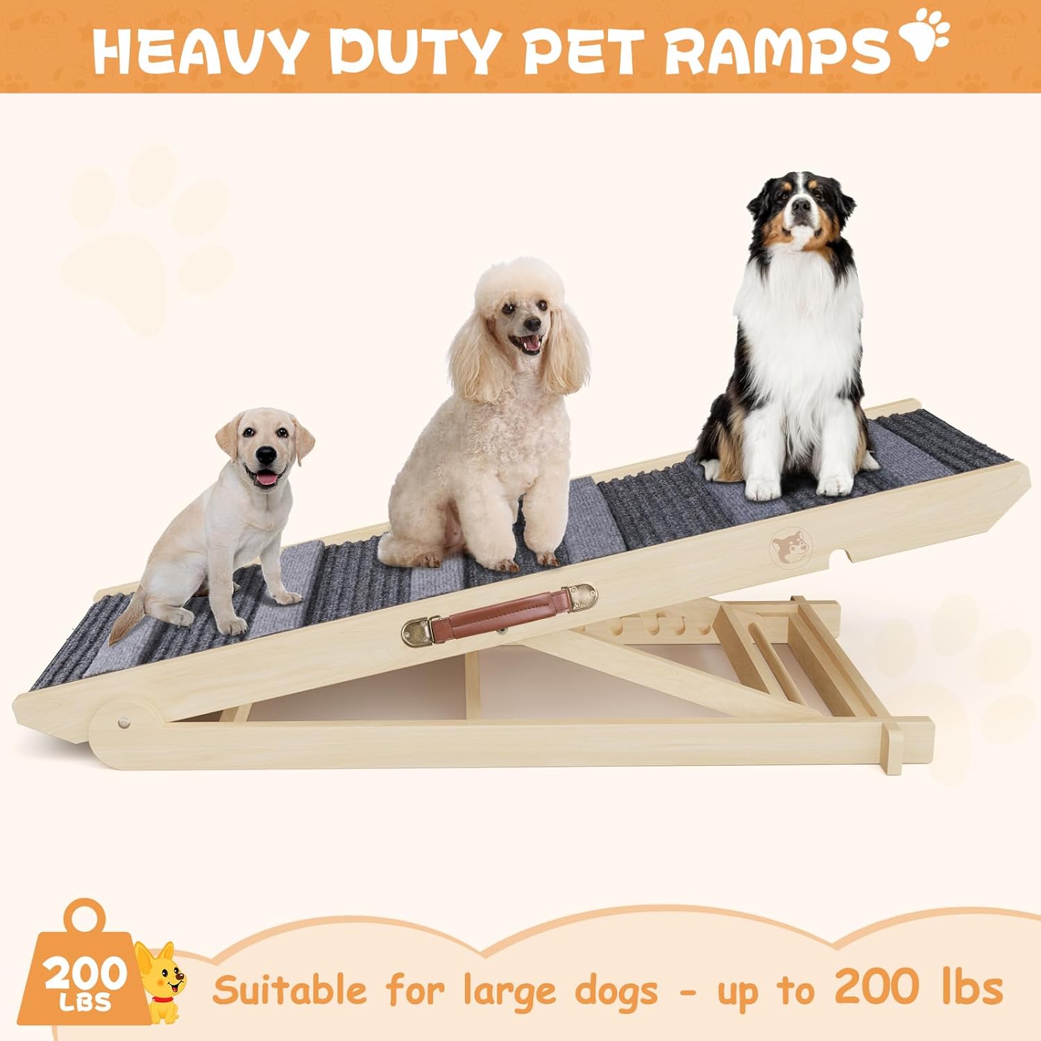 Folding Wooden Dog Ramp for Bed, Car, Couch, Adjustable Height, Supports 200lbs U10438