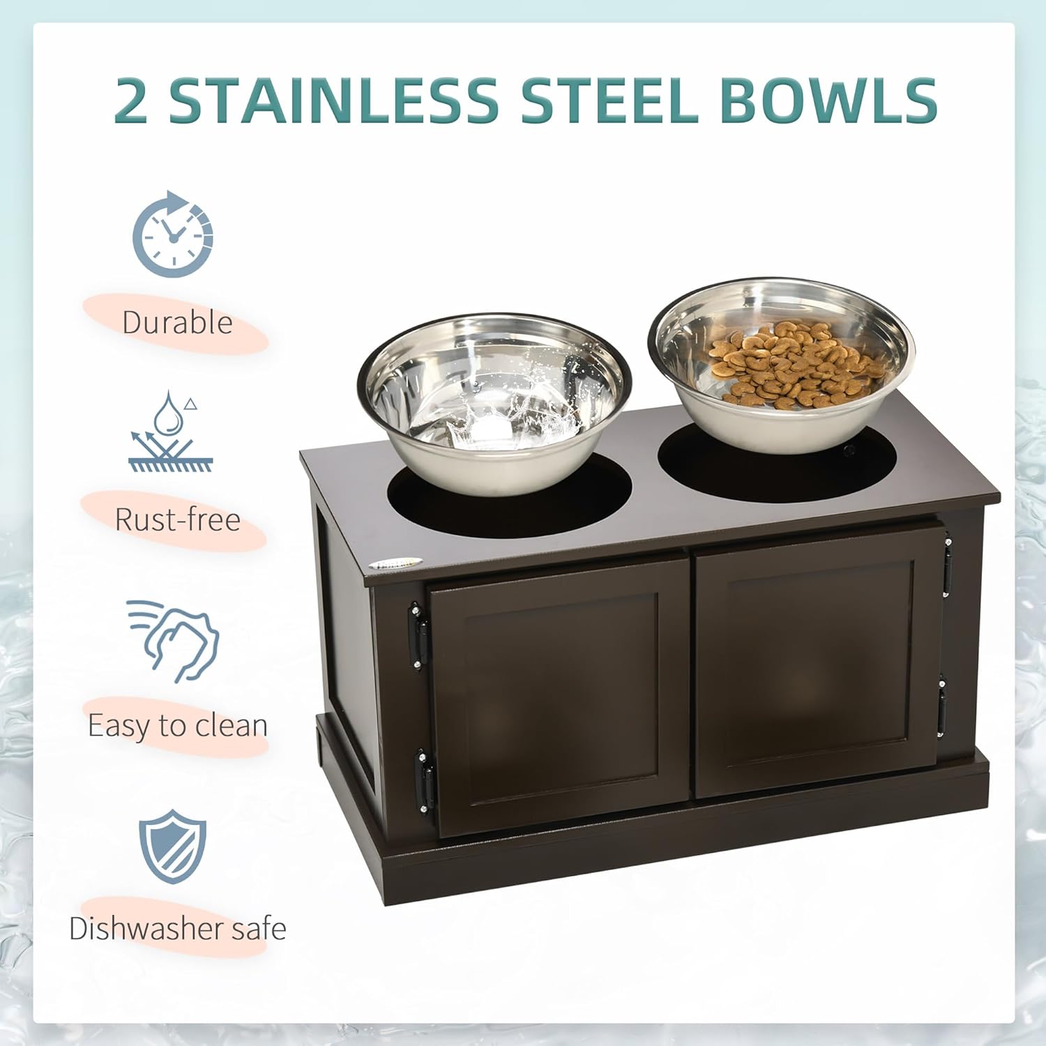 PawHut Elevated Dog Bowls for Large Dogs with Storage Cabinet, 2 Stainless Steel Bowls P185