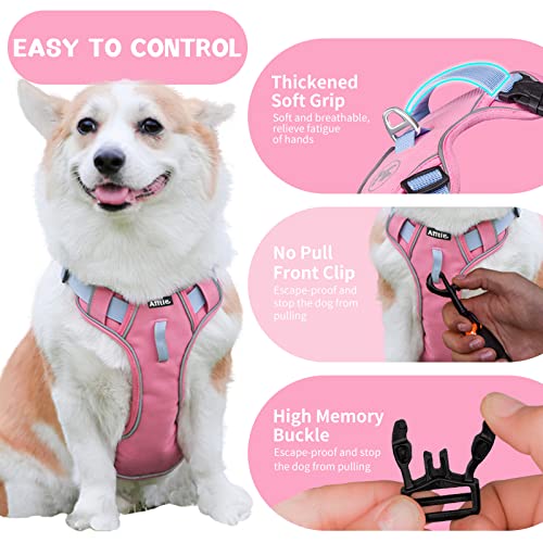 AIITLE Adjustable Dog Harness with Reflective Vest for Small and Medium Dogs Pink G762