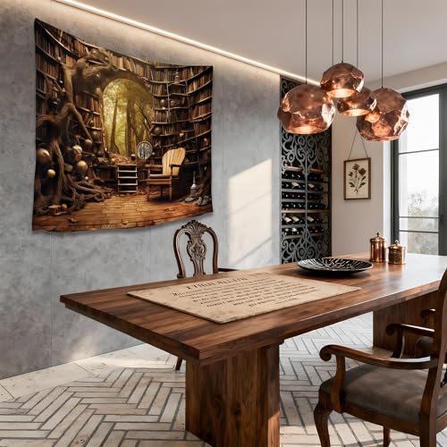 QGHOT Medieval Bookshelf Tapestry Vintage Library Wall Hanging P36533