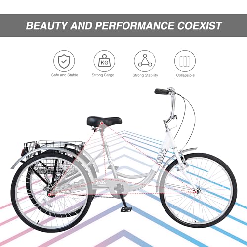 24'' Adult Tricycle 7 Speed 3 Wheel Bike with Shopping Basket for Seniors C35937