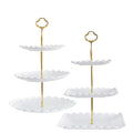 2 Pack of Large Round & Square Dessert Cupcake Stand, 3 Tier Cup Cake Holder Tower for Tea Party/Birthday/Wedding, Plastic Tiered Serving Tray (White)