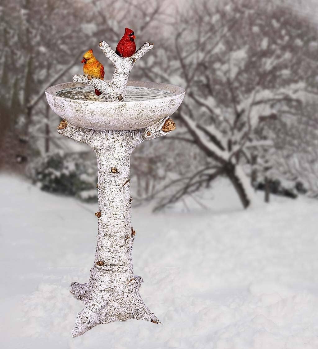 Plow & Hearth Birch Tree Cardinals Resin Birdbath, Hand Painted, 12" dia. x 27½"H Z803