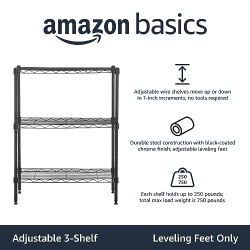 Amazon Basics 3-Shelf Adjustable Steel Wire Rack Storage Shelving, Chrome D243