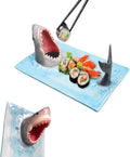 Hand-painted Ceramic Sushi Shark Plate Creative Ceramic Plate Shark Shape Lead-free safe material Plate shark plate with sauce compartment-suitable for refrigerator, dishwasher, microwave, oven
