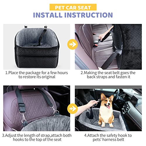 Dog Car Seat for Small Medium Dogs, Detachable Washable Pet Booster Seat Grey I26690