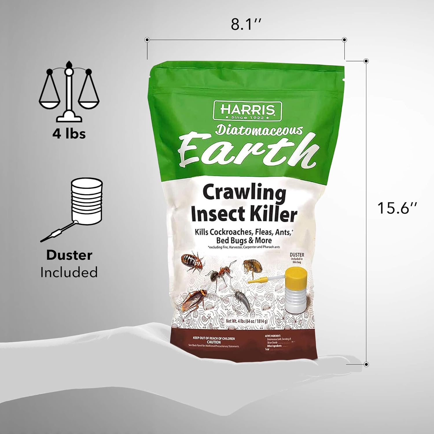 Harris Diatomaceous Earth Crawling Insect Killer, 4lb with Powder Duster X152