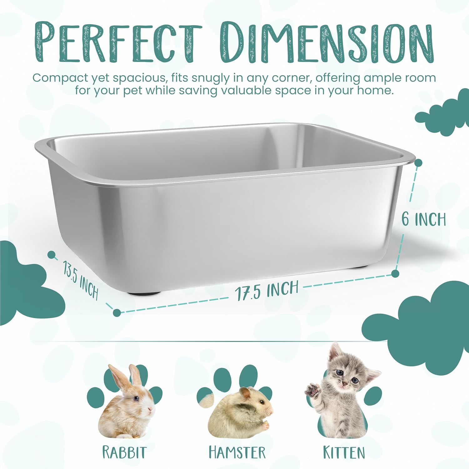 Stainless Steel Litter Box with High Sides and Non-Slip Pads L656059