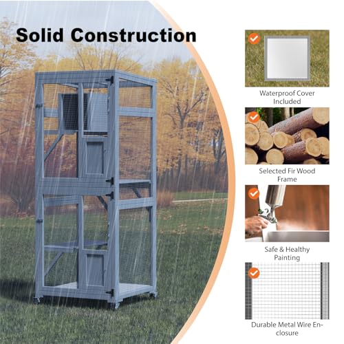 Catio Outdoor Cat Enclosure, Large Walk-in Cat Cage with Waterproof Cover, 72 inch X803947