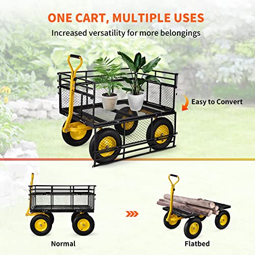 VEVOR 900 Lbs Heavy Duty Steel Garden Cart with 10" Tires and Removable Sides J262