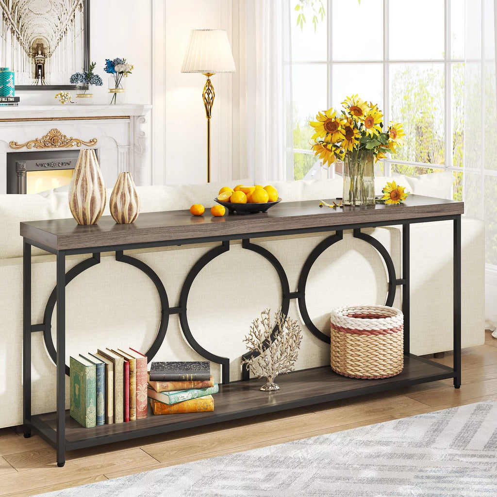 Tribesigns 70.9" Extra Long Console Table, Behind Sofa Couch, 2 Tier Entryway Table for Living Room Hallway, Rustic Brown & Black