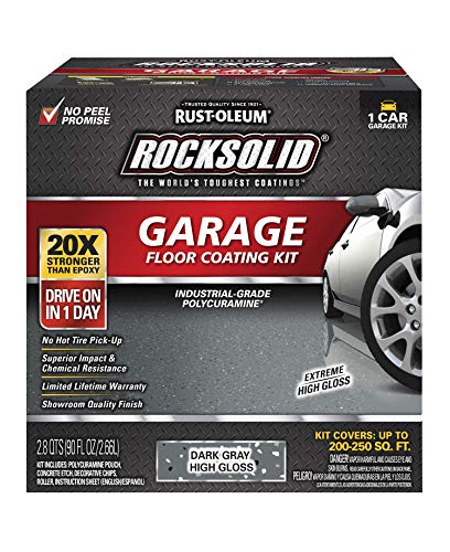Rust-Oleum RockSolid Polycuramine Garage Floor Coating, 2.5 Car Kit, High Gloss Gray F2688