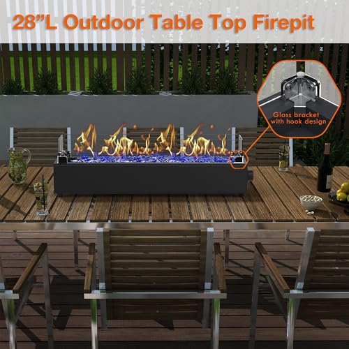 28-inch Table Top Propane Fire Pit with Wind Glass Shield, Black X28414