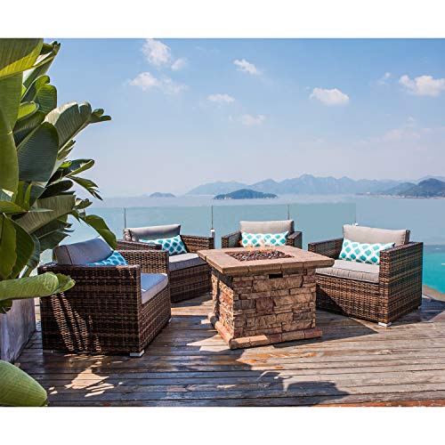 COSIEST Outdoor Propane Fire Pit Table 32-inch Round Concrete with Stainless Steel Burner G864943