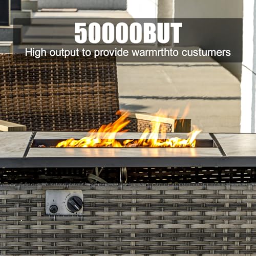 30" Propane Fire Pit Table with Ceramic Top, 50000 BTU, Outdoor Gas Firepit with Lid & Glass Rock Y964
