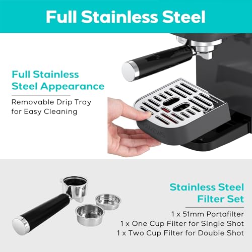 CASABREWS 3700 Essential Espresso Machine 20 Bar, Stainless Steel, Silver D8468