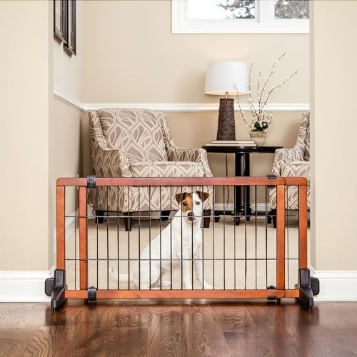 Carlson 70-Inch Wide Adjustable Freestanding Pet Gate, Wood, Brown Y7776