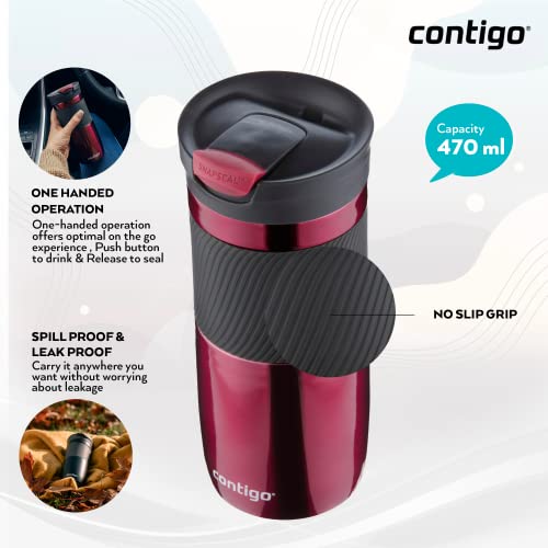 Contigo Byron Snapseal Travel Mug, Stainless Steel, 590ml, Black I34141