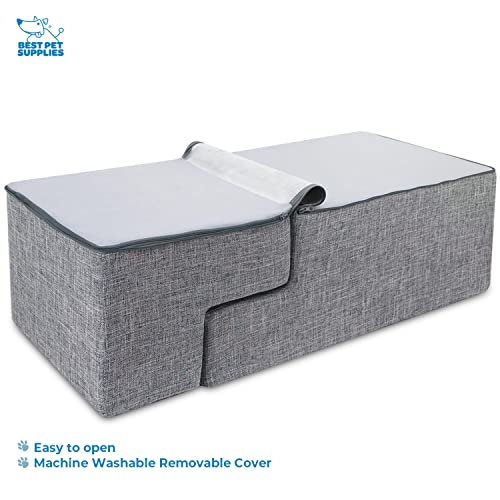 Foldable Pet Steps with CertiPUR-US Certified Foam by Best Pet Supplies - Gray Linen, 4-Steps G854