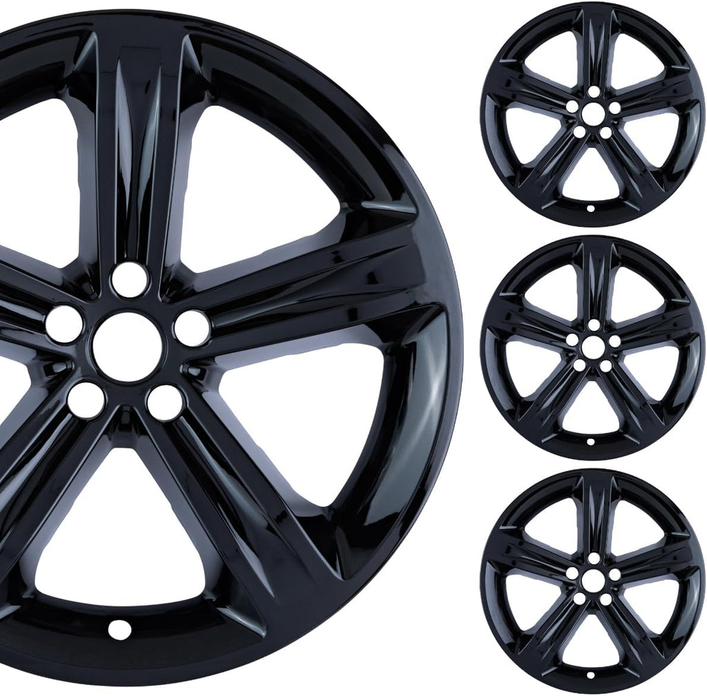 20" Gloss Black Wheel Skin Set Made for Dodge Charger & Challenger (2015-2019) | Durable ABS Plastic over Hubcap | Fits Directly Over OEM Wheel