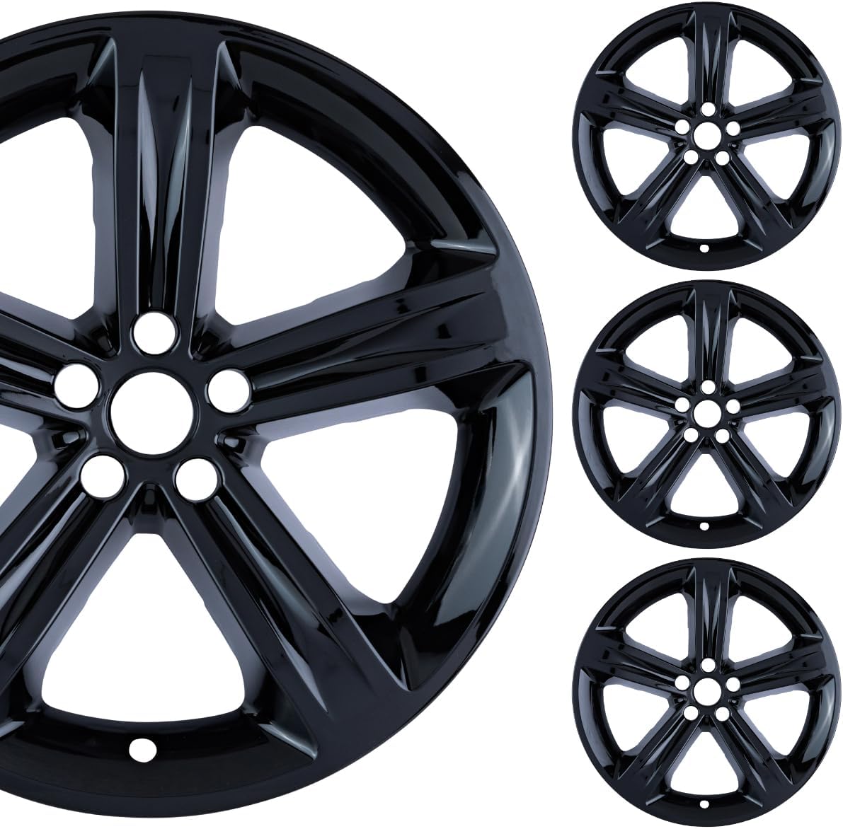20" Gloss Black Wheel Skin Set Made for Dodge Charger & Challenger (2015-2019) | Durable ABS Plastic over Hubcap | Fits Directly Over OEM Wheel