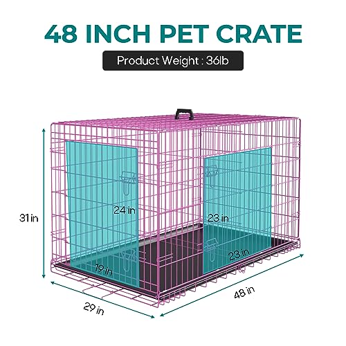 48" Large Foldable Dog Crate Metal Wire Kennel with Double-Door and Leak-Proof Tray Z914432