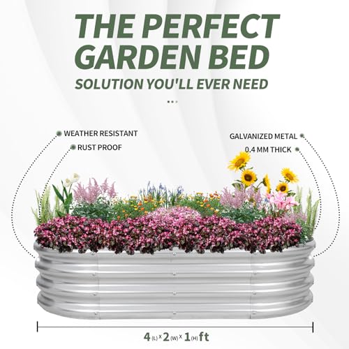 1MORE Galvanized Raised Garden Bed 4x2x1.4ft Metal Planter Box Outdoor D509