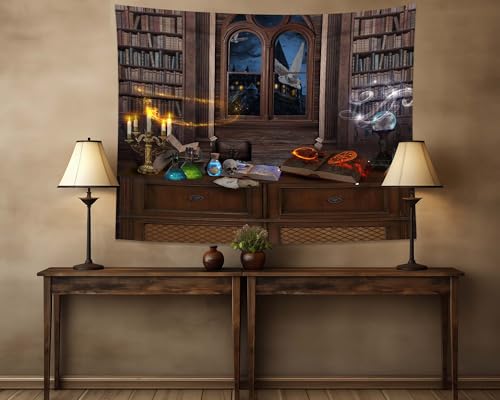 QGHOT Medieval Bookshelf Tapestry Vintage Library Wall Hanging P36533