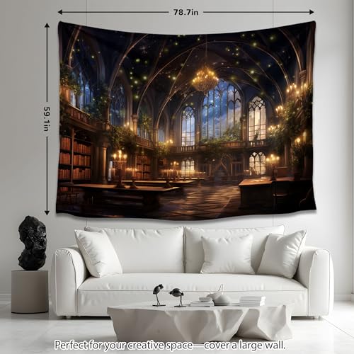 QGHOT Medieval Bookshelf Tapestry Vintage Library Wall Hanging P36533