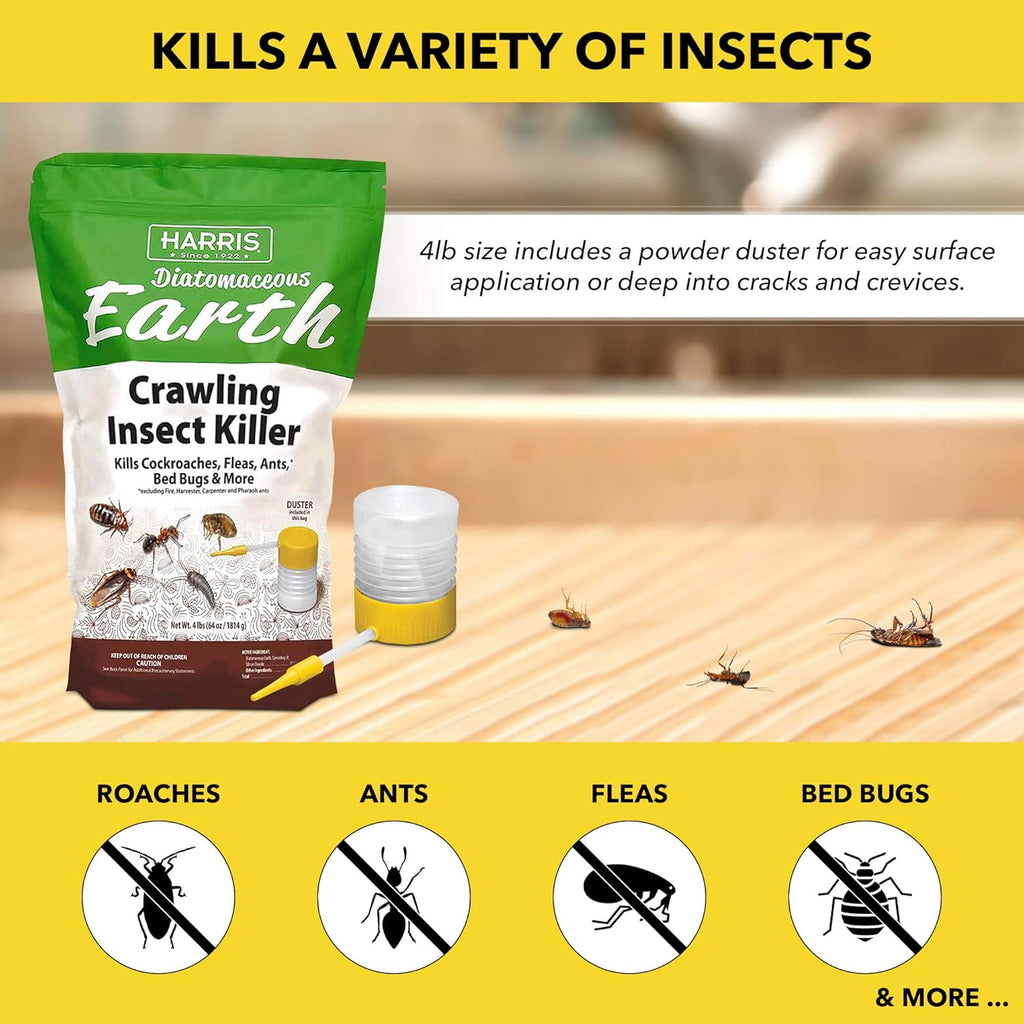 Harris Diatomaceous Earth Crawling Insect Killer, 4lb with Powder Duster X152