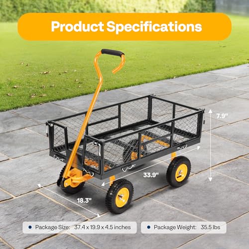 VIVOHOME Heavy Duty 880 Lbs Mesh Steel Folding Garden Cart Wagon with Removable Sides H820787
