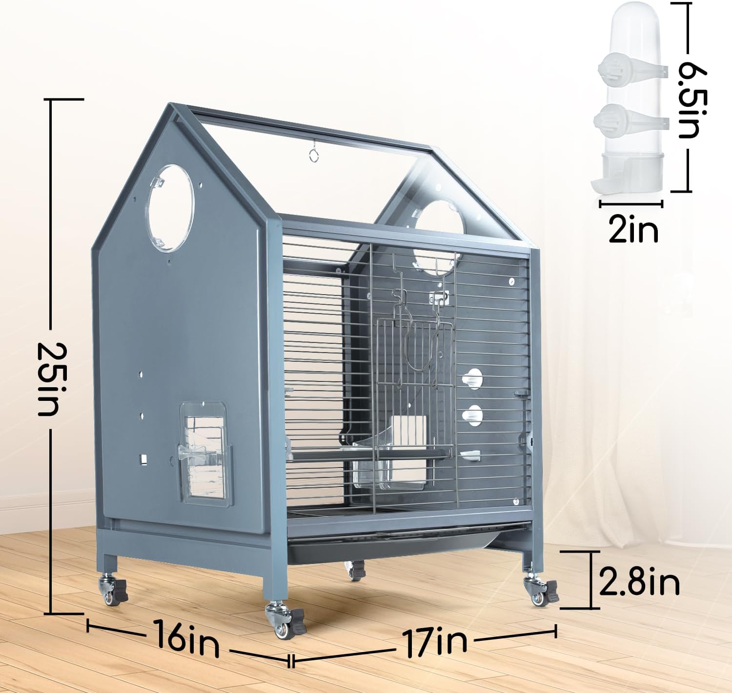 OIIBO Acrylic Bird Cage 25 Inch Rolling with Perch for Parrots Z921411