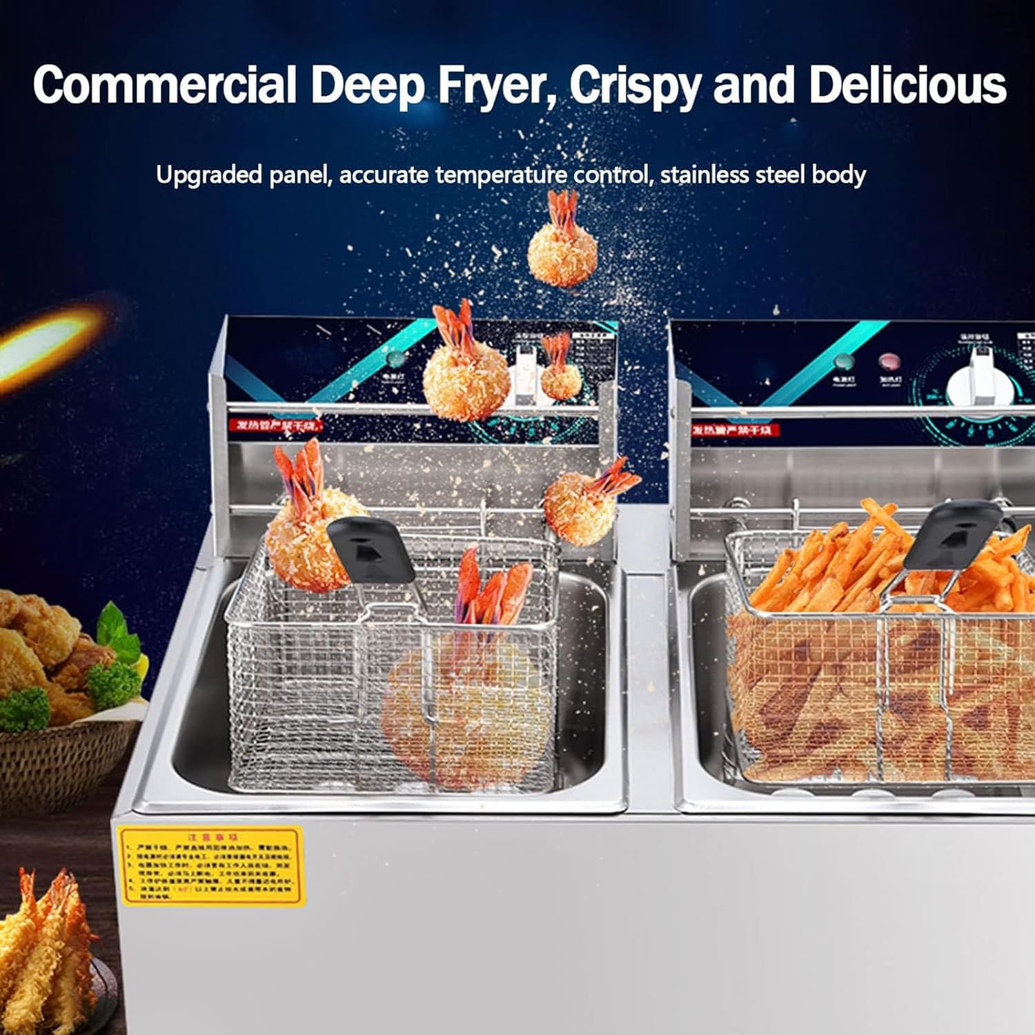 20L Electric Double-Cylinder Stainless Steel Deep Fat Fryer with 2 Baskets P8201