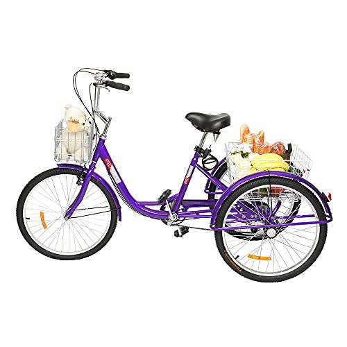 PEXMOR Adult Tricycle 7 Speed, 24/26 Inch 3 Wheel Bike with Baskets V3858