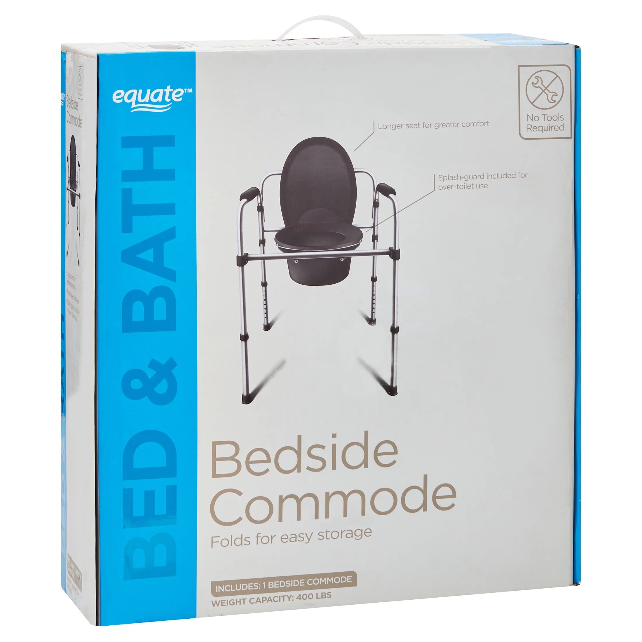 Equate Steel Foldable 3-in-1 Bedside Toilet Commode, 400 lb Capacity G229978
