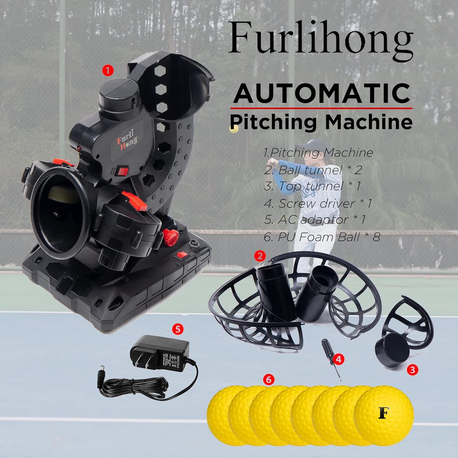 Electronic Baseball Pitching Machine with Adjustable Speed, AC/Battery Powered, 8 Balls O87780