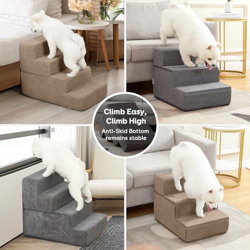 Pawque 4-Step Dog Stairs for Small Dogs Cats, High Bed Couch, Non-Slip Washable Cover C690