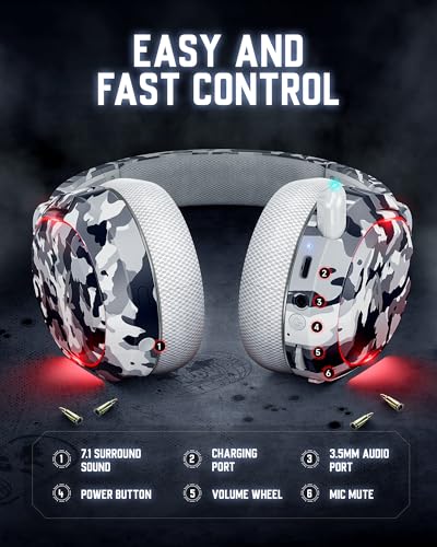 Wireless Gaming Headset 7.1 Surround Sound Bluetooth for PC PS5 PS4 Mac Switch G754169