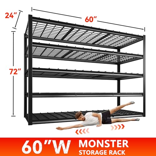 REIBII 60" W Garage Shelving Heavy Duty Metal Storage Shelves L4095