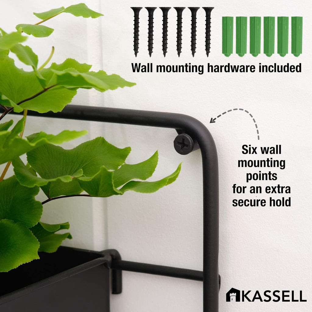 KASSELL Vertical Garden Wall Planter, Wall Mounted, All Metal Black H82295