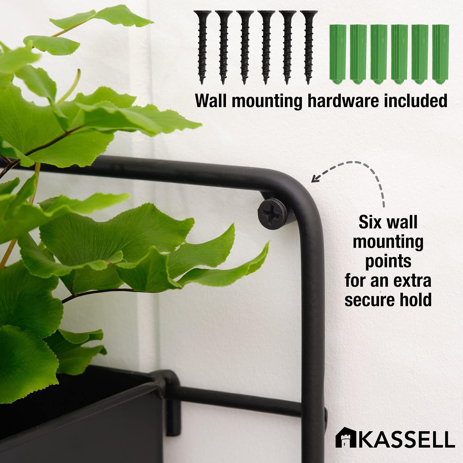 KASSELL Vertical Garden Wall Planter, Wall Mounted, All Metal Black H82295