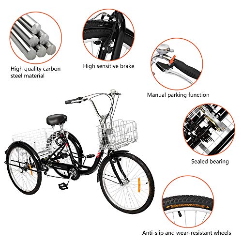 PEXMOR Adult Tricycle 7 Speed, 24/26 Inch 3 Wheel Bike with Baskets V3858